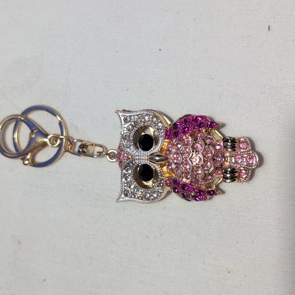 Crystal Owl Bag Charm/ Keychain with Pink and Gold Accents - Picture 5 of 5